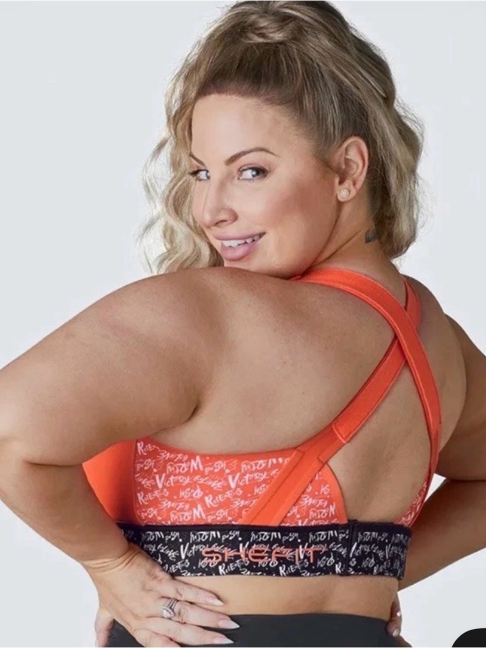 SHEFIT Plus Size Sports Bra Believe Orange Adjustable See Measurements